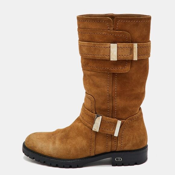 Dior Brown Suede Mid Calf Length Boots Size 35